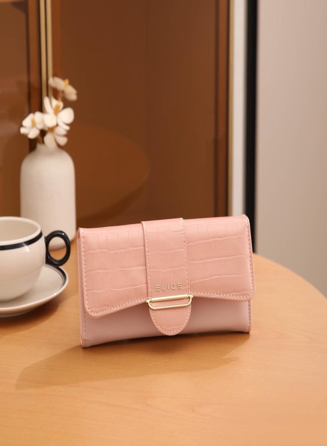 Elios Women's Croc-Embossed PU Leather Wallet Clutch Phone Holder Card Organizer Zipper Pockets Wallet Purse for Women and Ladies I Gift for Women (Pink) - Image 2